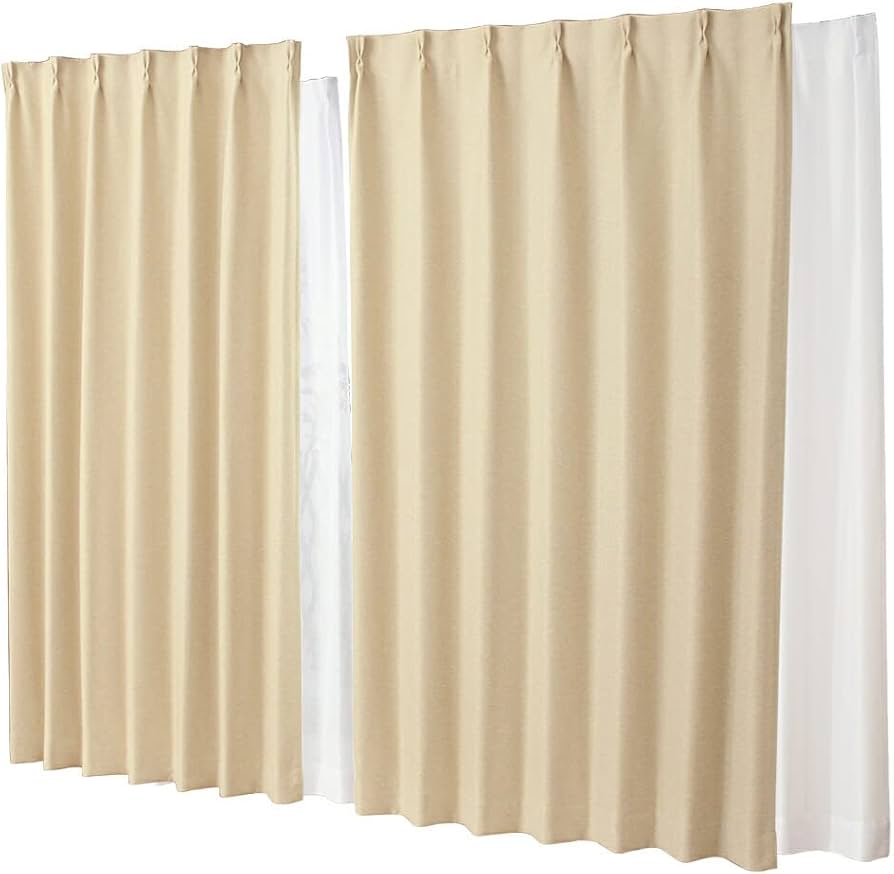 まめ　1級遮光防炎　4枚　レース　4枚 防炎遮光1級カーテン+レースカーテン 4枚セット 幅60cm〜幅100cm × 丈